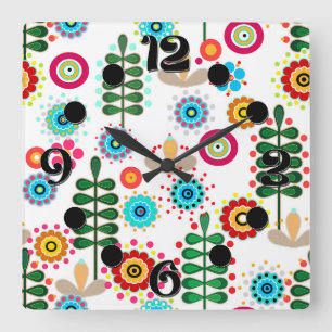 Reloj Cuadrado Retro, estampado floral