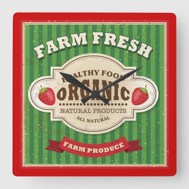 Reloj Cuadrado Retro Farm Fresh Poster Design (Anverso)