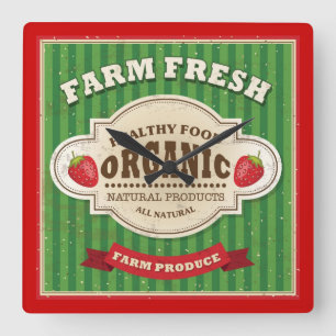 Reloj Cuadrado Retro Farm Fresh Poster Design