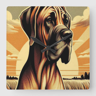 Reloj Cuadrado Retro Fawn Great Dane Yellow Brown Black Artística