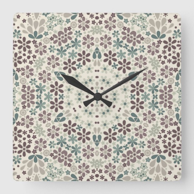 Reloj Cuadrado Retro, floral (Anverso)