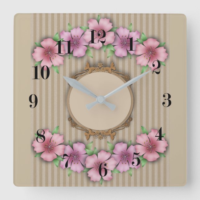 Reloj Cuadrado Retro, floral (Anverso)