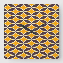 Reloj Cuadrado Retro geometric pattern yellow and brown leaf