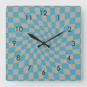 Reloj Cuadrado Retro Grey Pink Check Warped Checkered Dorm