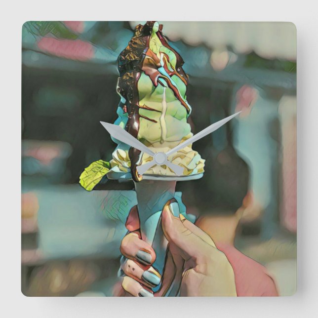 Reloj Cuadrado Retro ice cream popsicle (Anverso)