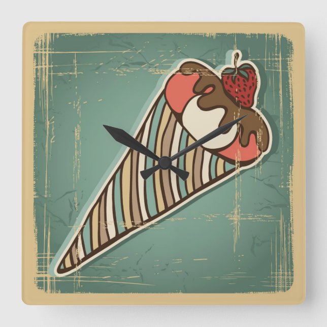Reloj Cuadrado Retro Illustration of Ice Cream (Anverso)