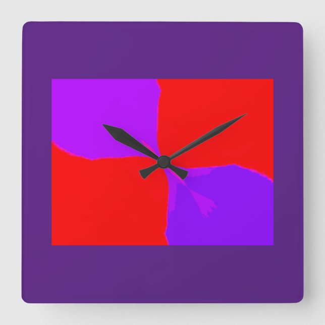 Reloj Cuadrado Retro Image 1 Purple & Red Square Wall Clock (Anverso)