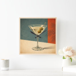 Reloj Cuadrado Retro Martini Cocktail Wall Clock Mid Century Bar 