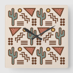 Reloj Cuadrado Retro Memphis Pop del Desierto