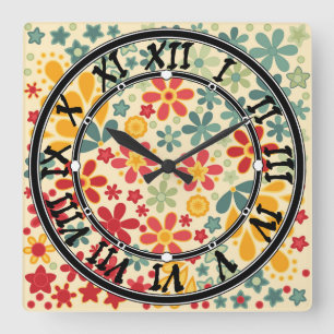 Reloj Cuadrado Retro. Motivos florales