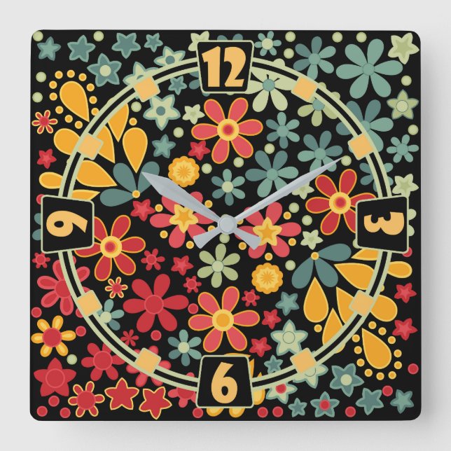 Reloj Cuadrado Retro. Motivos florales 2 (Anverso)