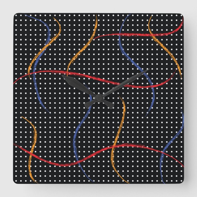 Reloj Cuadrado Retro Paint Splatter and Dots (Anverso)