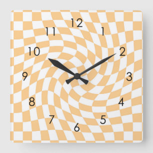 Reloj Cuadrado Retro Pastel Peach Checks Warped Checkered Dorm