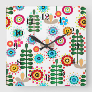 Reloj Cuadrado Retro, patrón floral