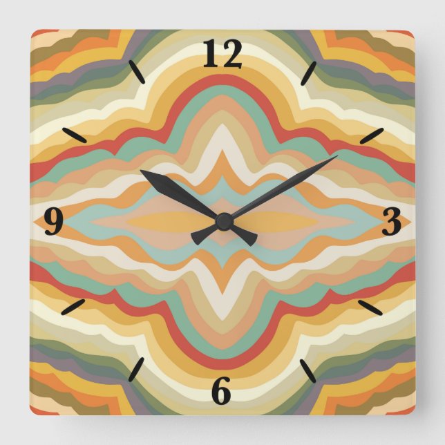 Reloj Cuadrado Retro Pop Art Abstract Geometric Wavy Pattern (Anverso)
