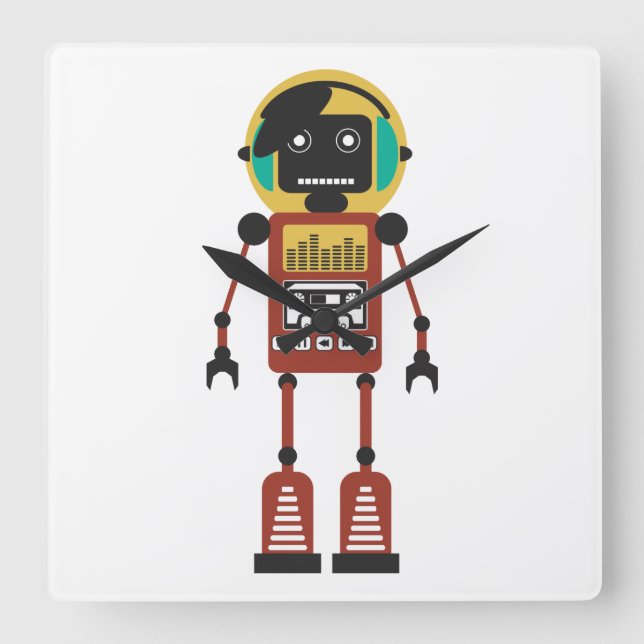 Reloj Cuadrado Retro Radio Robot (Anverso)