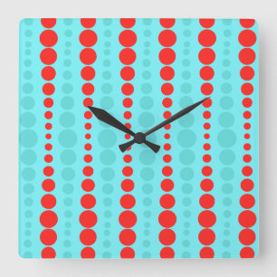 Reloj Cuadrado Retro Red and Turquoise Dots Acrylic Wall Clock