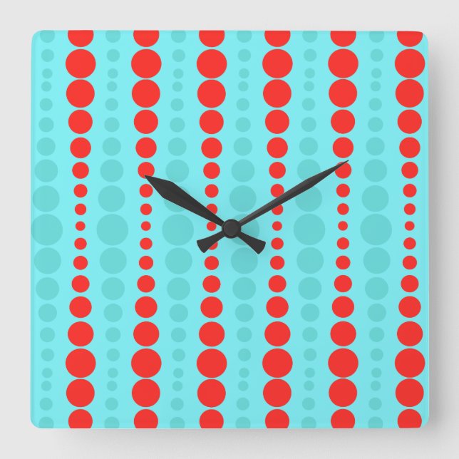 Reloj Cuadrado Retro Red and Turquoise Dots Acrylic Wall Clock (Anverso)