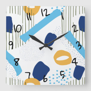 Reloj Cuadrado Retro Resumen Navy azul Amarillo elegante arte mod