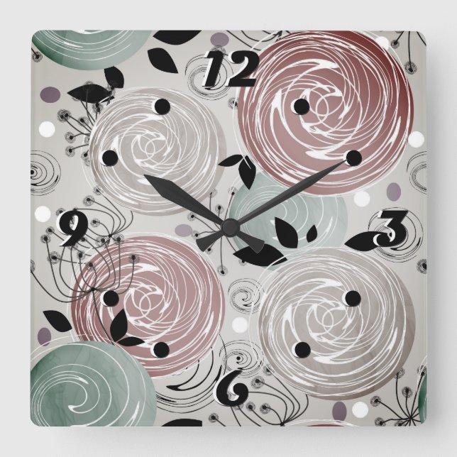 Reloj Cuadrado Retro, rosas (Anverso)