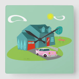 Reloj Cuadrado Retro Suburban House Acrylic Wall Clock