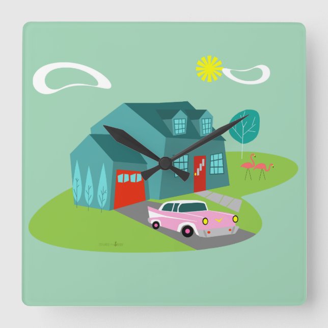 Reloj Cuadrado Retro Suburban House Acrylic Wall Clock (Anverso)