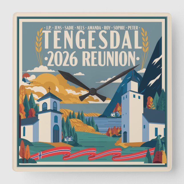Reloj Cuadrado Reunión Familiar Tengesdal 2026 (Anverso)