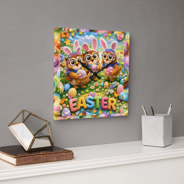 Reloj Cuadrado rex hoot clock easter nursery gifts (Oficina)