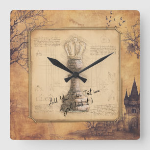 Reloj Cuadrado Rey peón / Regalo de ajedrez de moda antiguo Reina