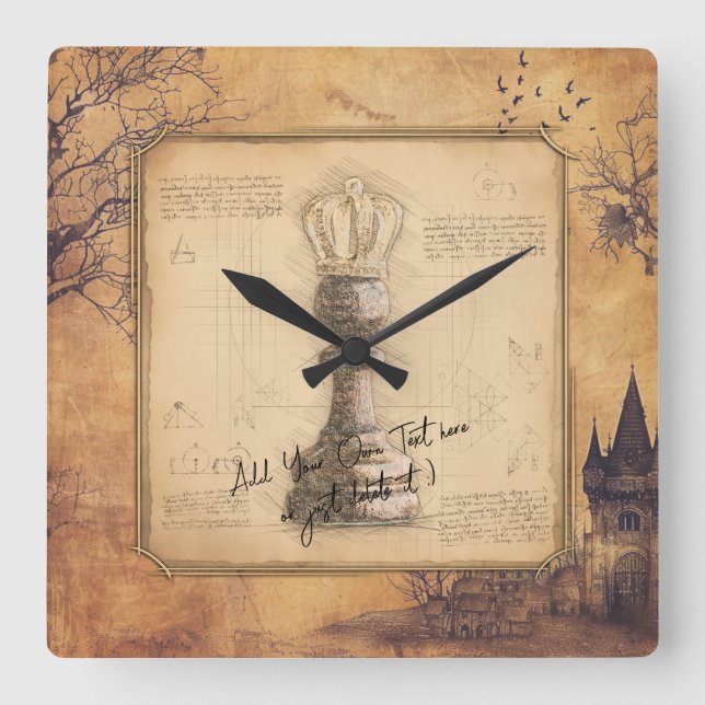 Reloj Cuadrado Rey peón / Regalo de ajedrez de moda antiguo Reina (Anverso)