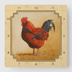 Reloj Cuadrado Rhode Island Red Rooster Yellow Background
