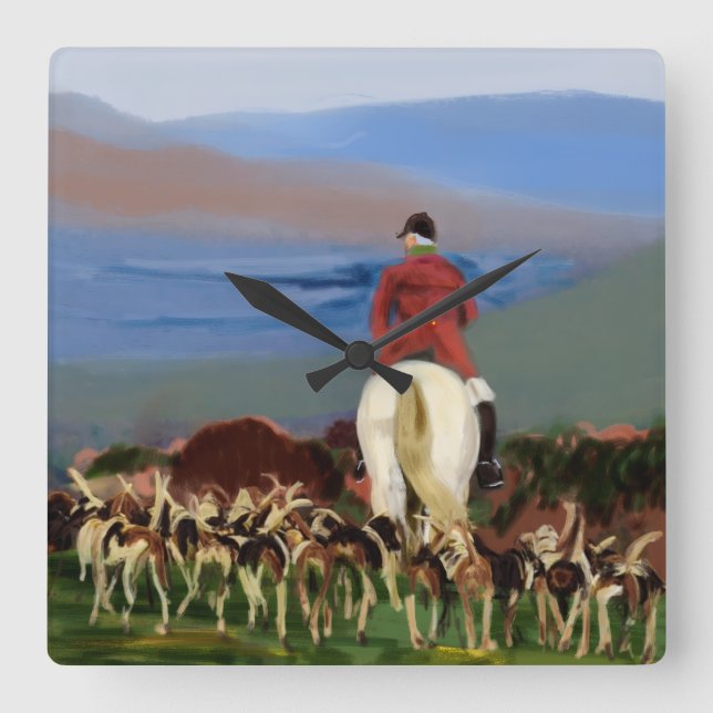 Reloj Cuadrado Riding to the Hounds Wall Clock  (Anverso)