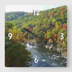 Reloj Cuadrado Río Ohiopyle en Otoño II Pennsylvania Otoño
