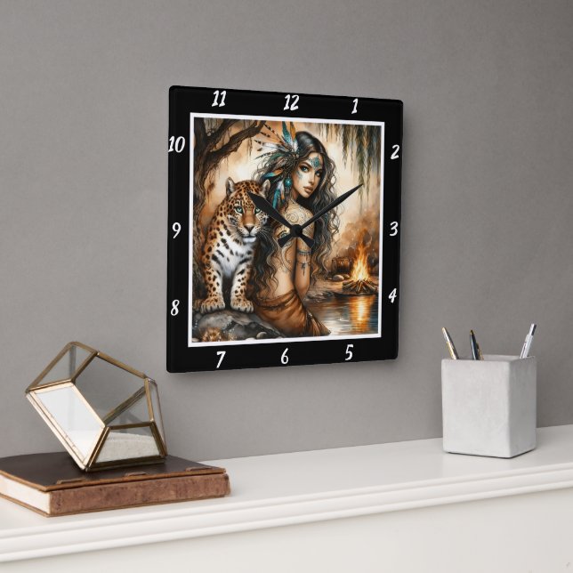 Reloj Cuadrado Ritmo nativo: Baile salvaje a ritmo de tigre (Oficina)