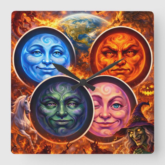 Reloj Cuadrado Ritual gótico cuadrado elemental celestial fanta t (Anverso)