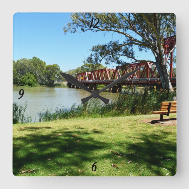 Reloj Cuadrado River Murray, Australia, The Bridge, Wall Clock (Anverso)