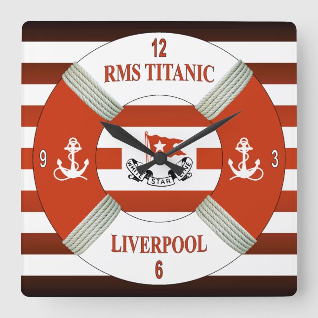 Reloj Cuadrado RMS Titanic ~ Liverpool ~ Southampton ~ Nueva York (Anverso)