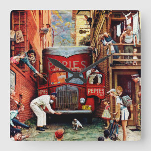 Reloj Cuadrado Road Block by Norman Rockwell