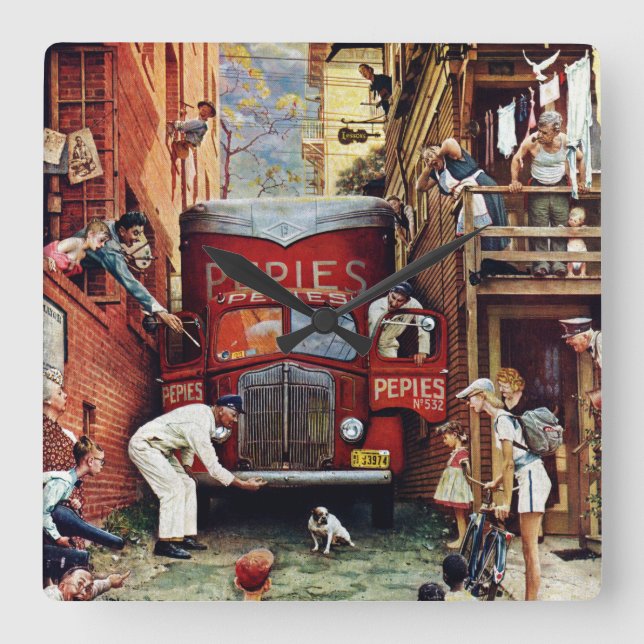 Reloj Cuadrado Road Block by Norman Rockwell (Anverso)