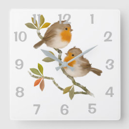 Reloj Cuadrado Robin Redbreast Birds  Wall Clock