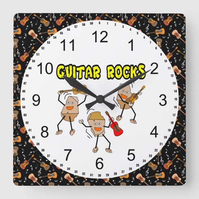 Reloj Cuadrado Rocas de guitarra (Anverso)