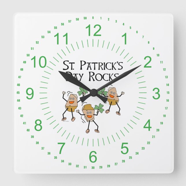 Reloj Cuadrado Rocas del Día de San Patricio (Anverso)