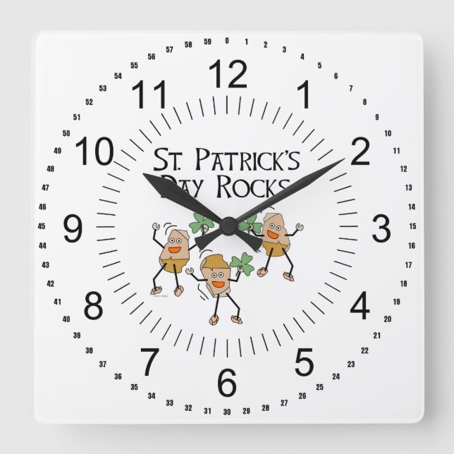 Reloj Cuadrado Rocas del Día de San Patricio (Anverso)