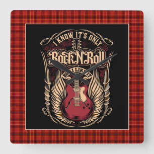 Reloj Cuadrado Rock and Roll Quote with Guitar