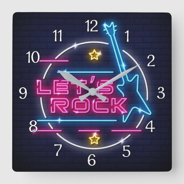 Reloj Cuadrado Rock Retro Neon (Anverso)