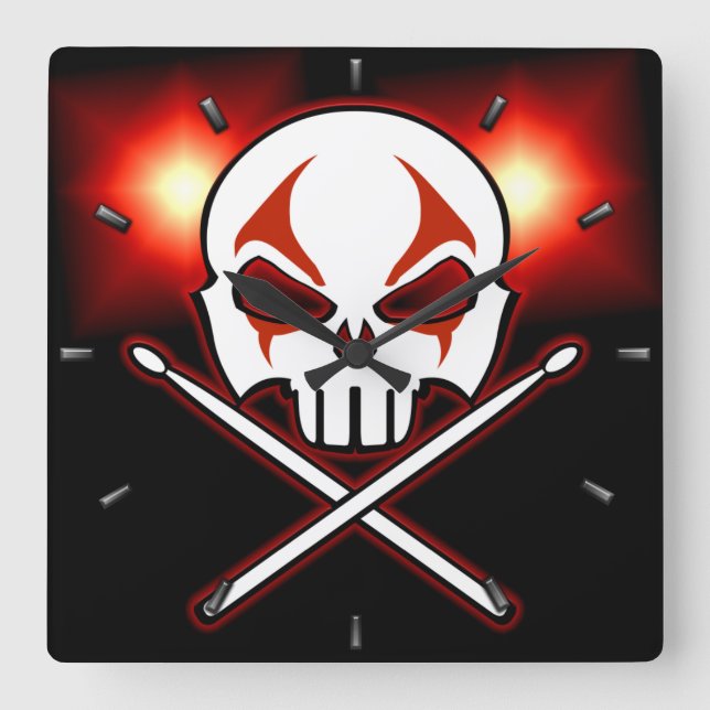 Reloj Cuadrado Rock & Roll Clock Heavy Metal Drummer Wall Clock (Anverso)