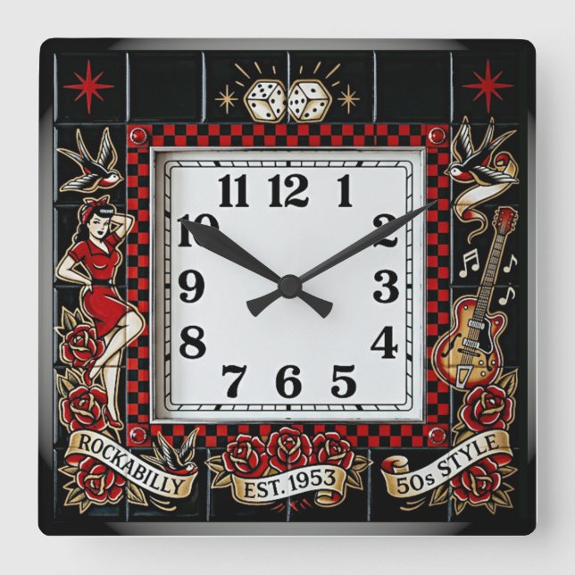 Reloj Cuadrado Rockabilly (Anverso)