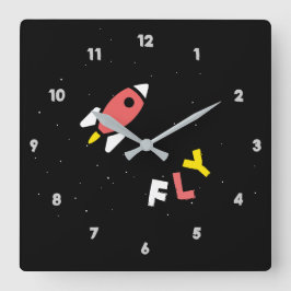 Reloj Cuadrado Rocket - Arte pop abstracto rojo y amarillo. ¡FLY!