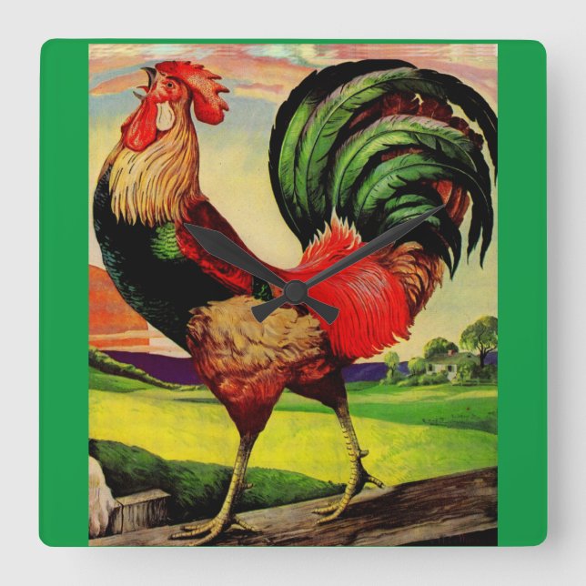 Reloj Cuadrado Rocky, el bonito gallo (Anverso)
