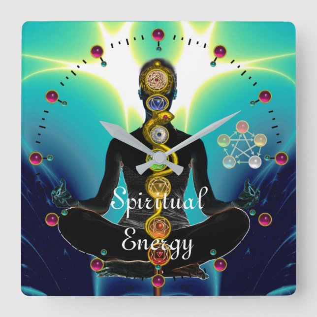 Reloj Cuadrado ROD DE ASCLEPIUS 7 CHAKRAS, YOGA LOTUS POSE Blue (Anverso)